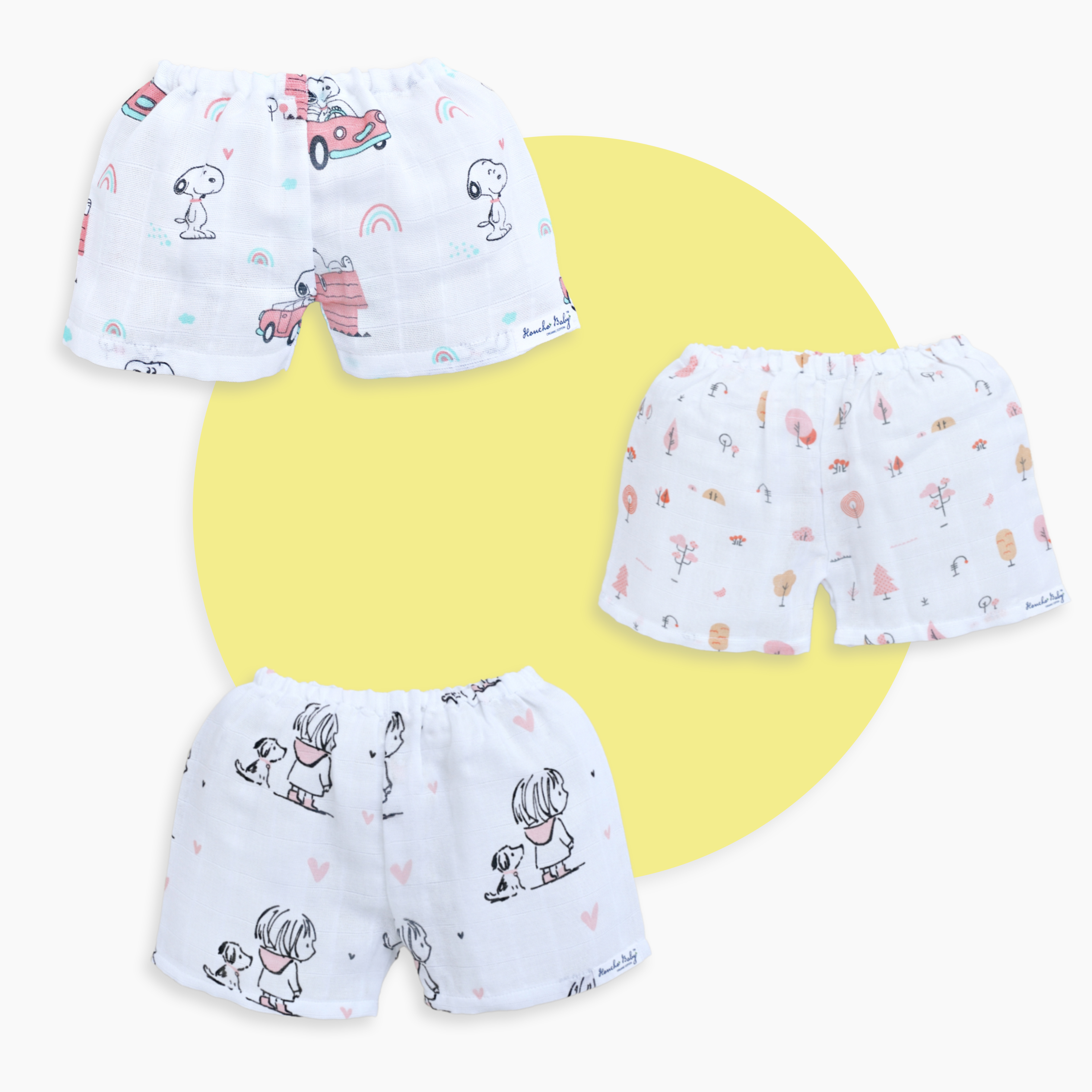 Muslin Unisex Shorts -(0 - 4 months) - Pack of 3 - S1