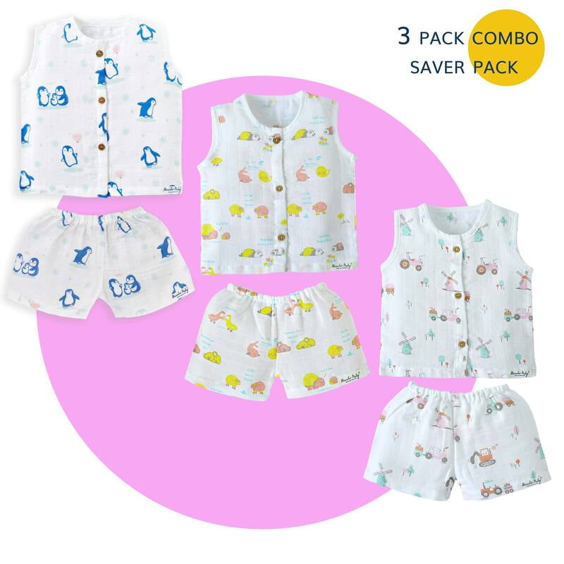 Sleeveless Top - 3 & Shorts - 3 (newborn to 4years) Assorted 6 Pack NEW