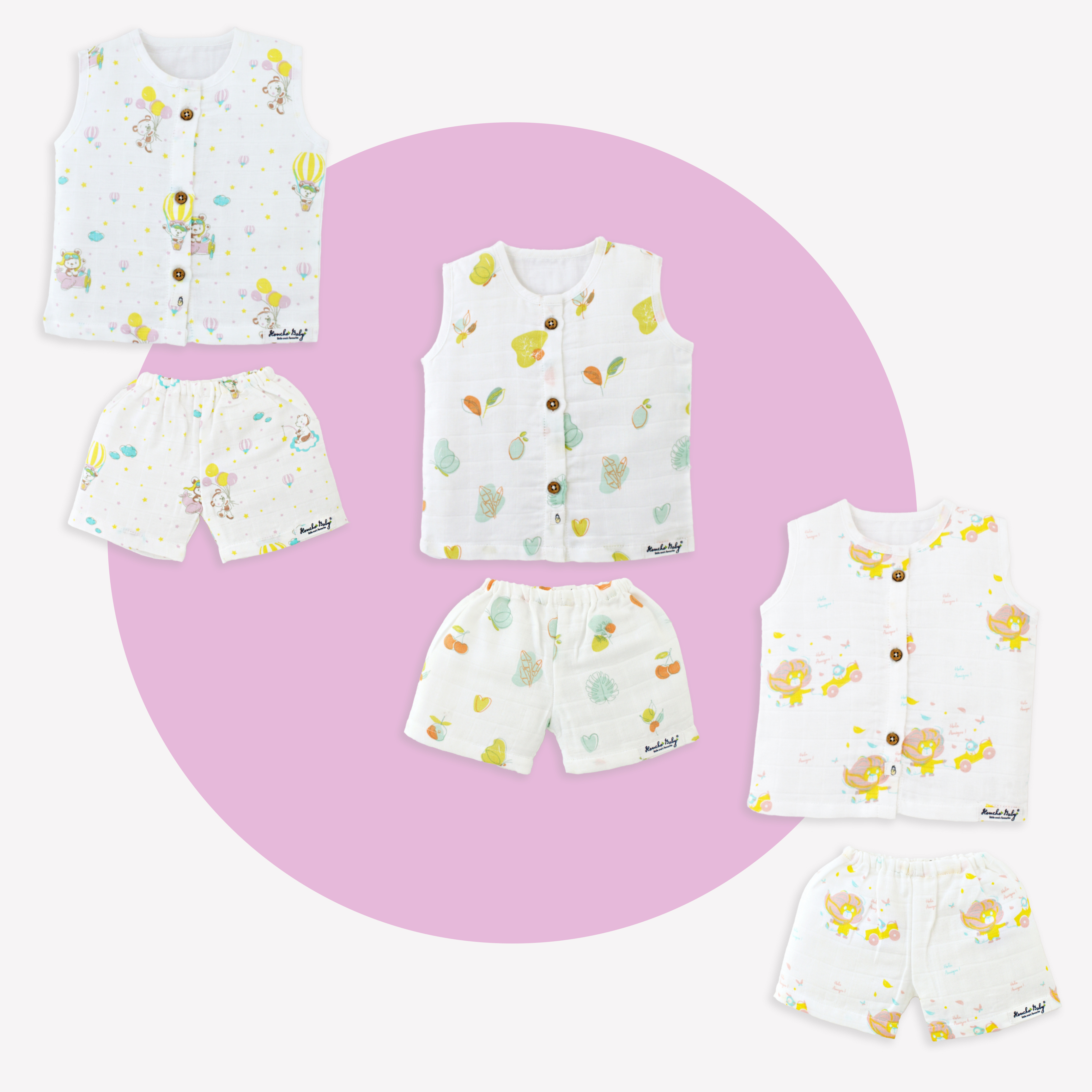 New Muslin Unisex Daily Wear - (Jabals - 3 & Shorts - 3 ) 0 - 3 year - Assorted Pack of 6