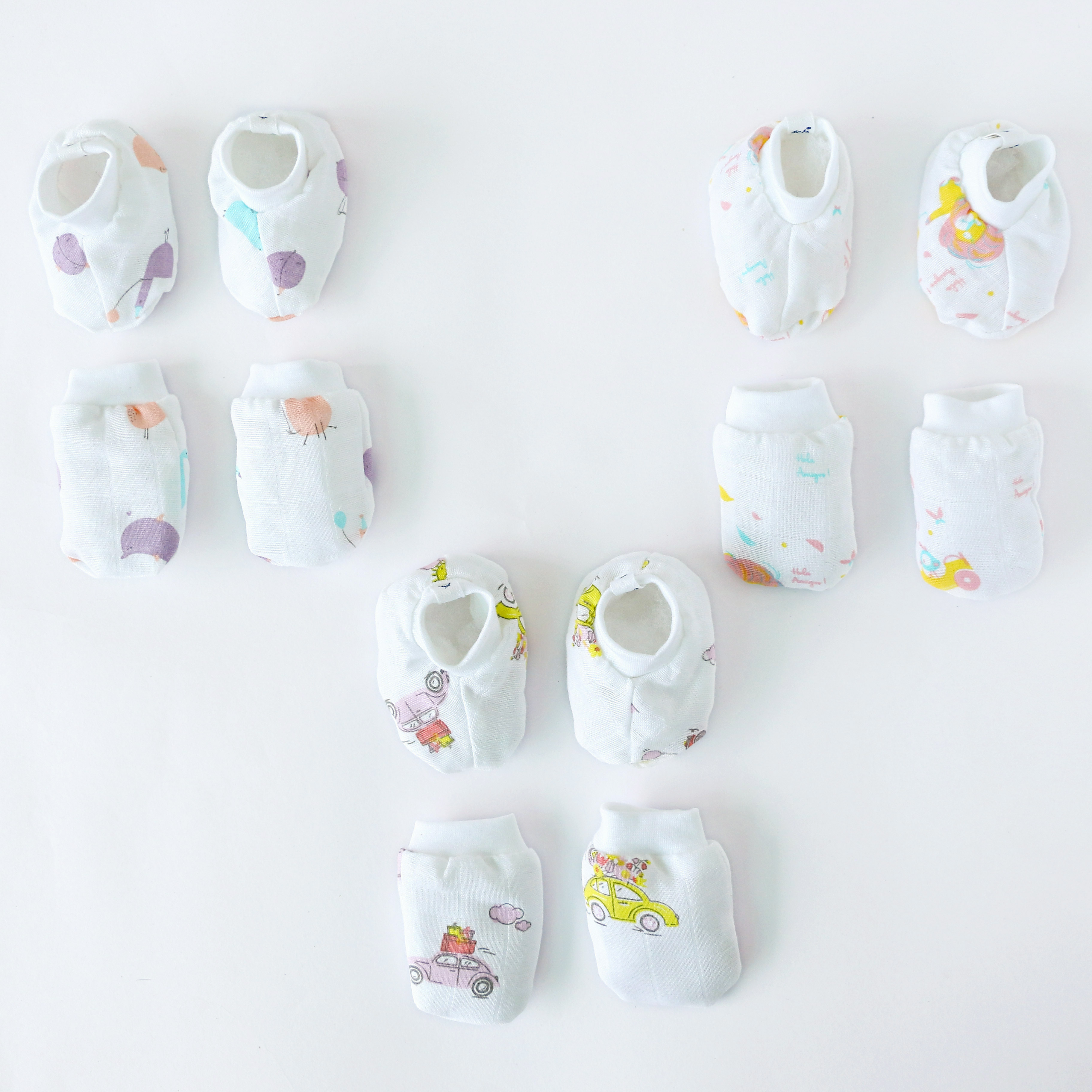 Baby Mittens and Booties Set - ( 0 - 6 months ) 100% Cotton-3 pack