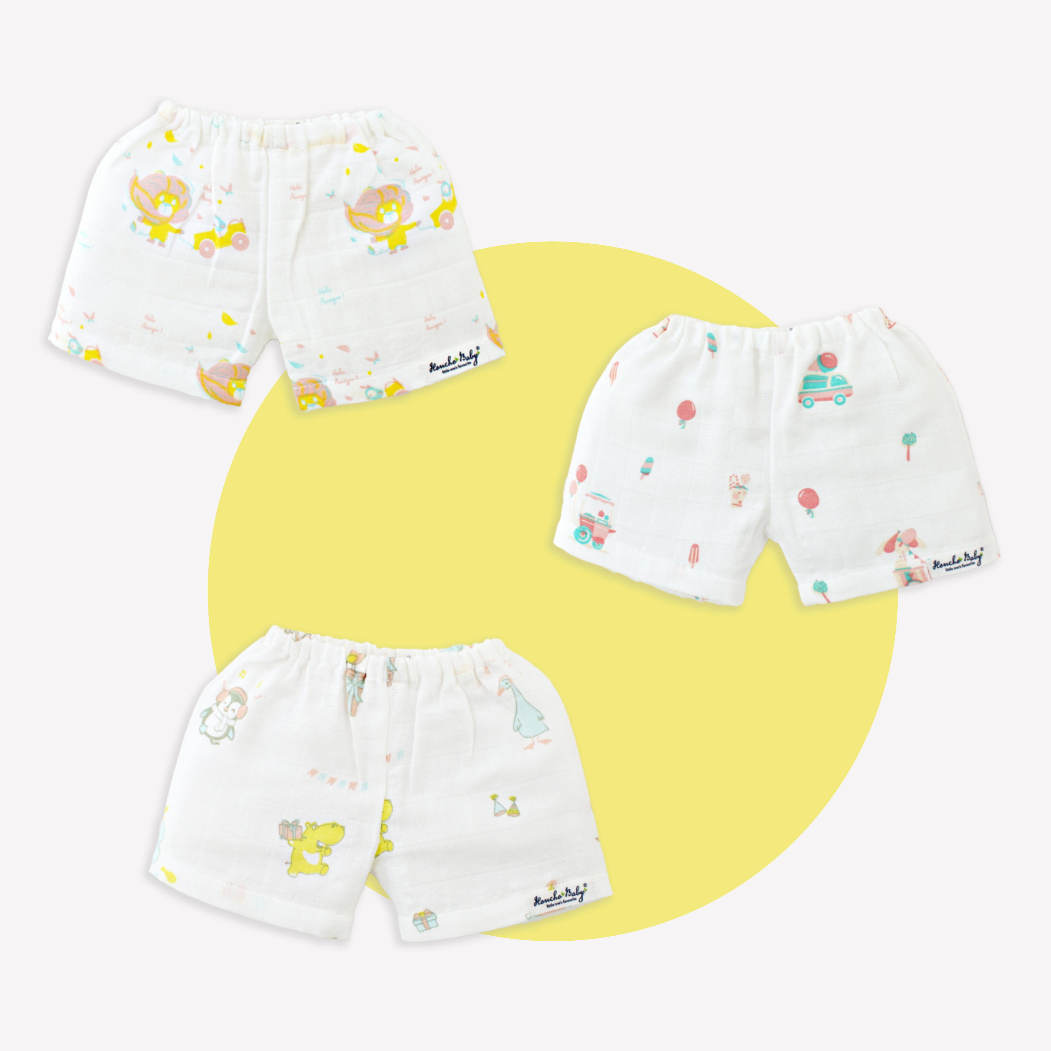 Muslin Unisex Shorts- Daily Wear -(0 - 3 years) New - Assorted Pack of 3