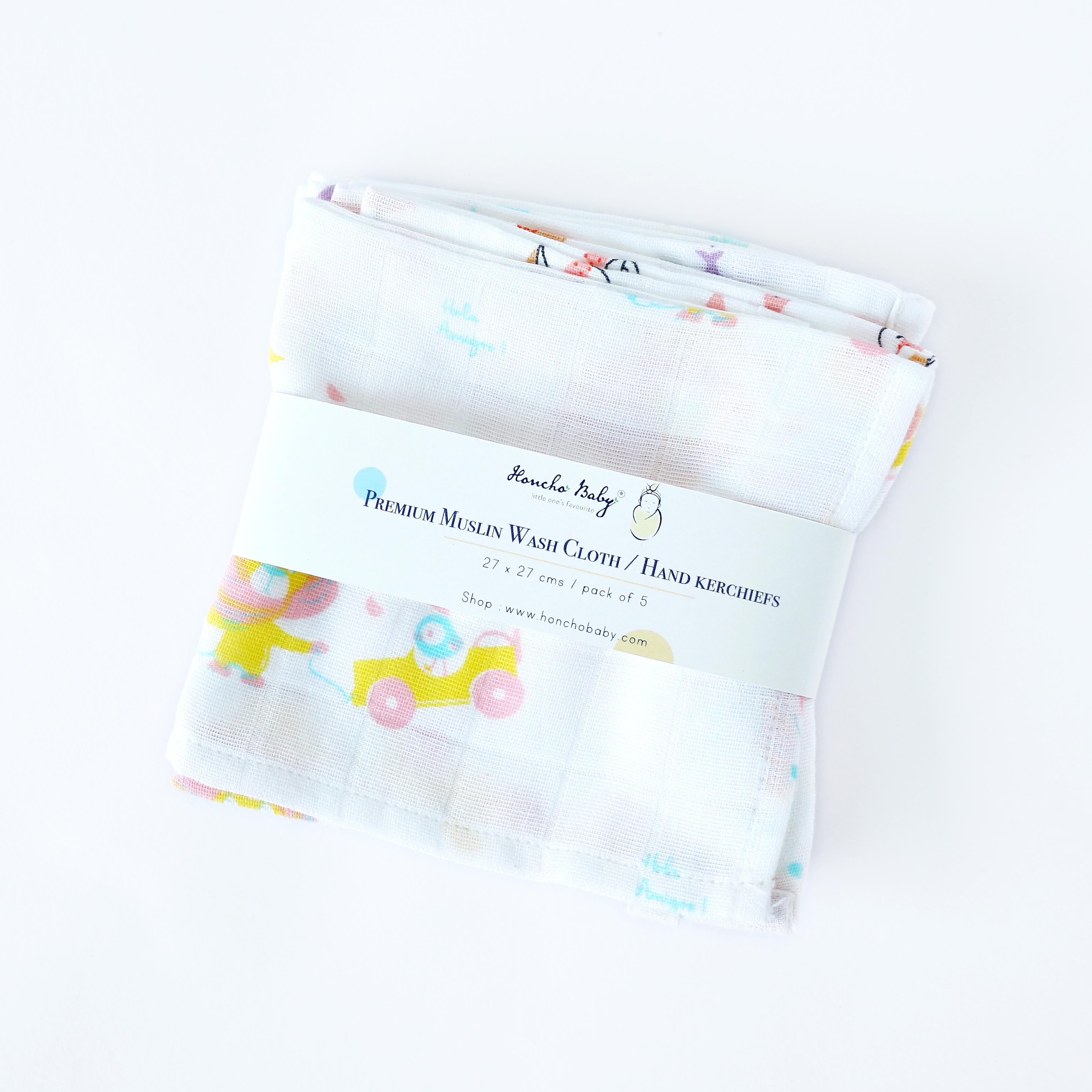 Muslin washcloth / handkerchiefs - Pack of 5 ( 27 X 27 cms )