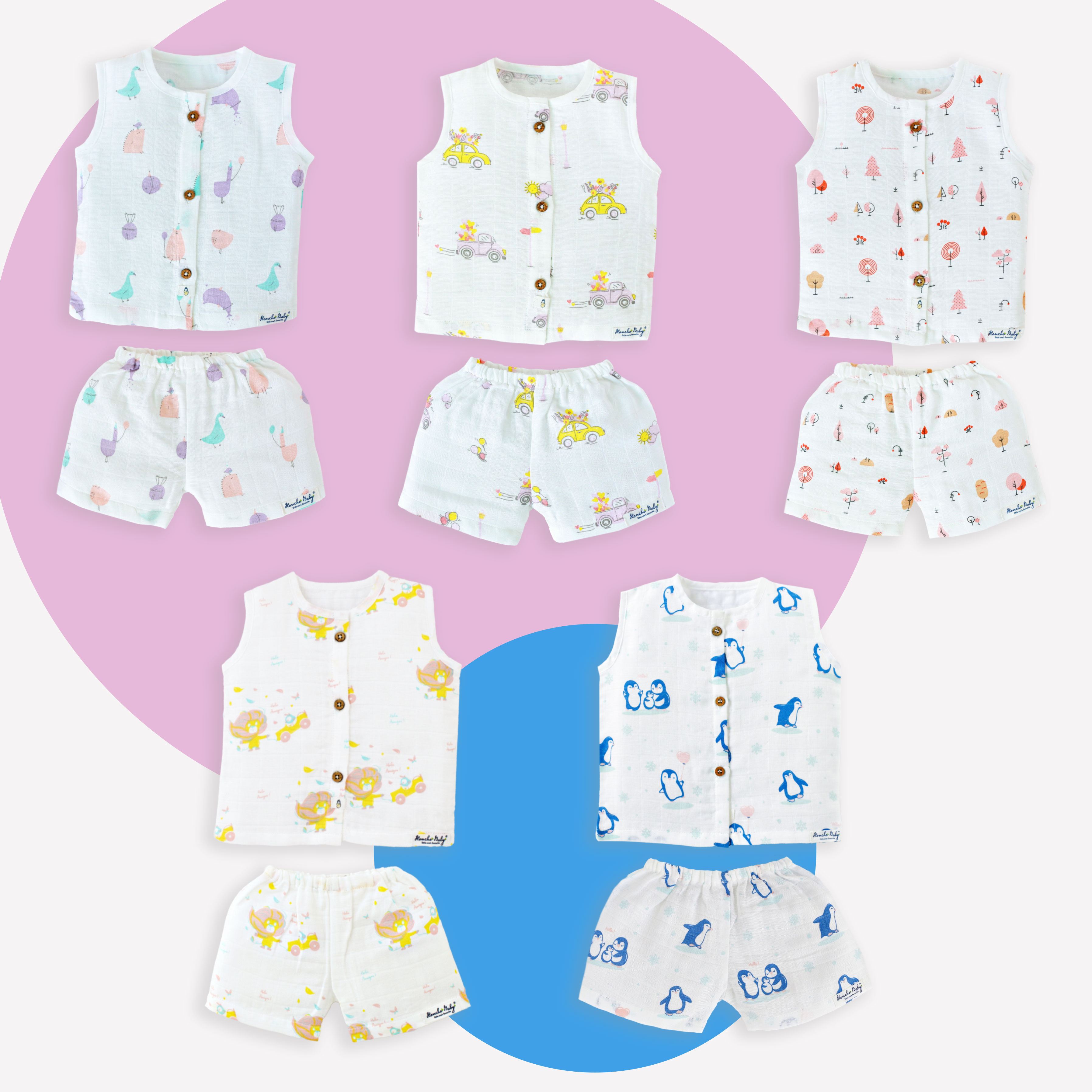 Muslin Unisex Daily Wear (Jabals - 5 & Shorts - 5) new born to 3 years -Assorted 10 Pack NEW