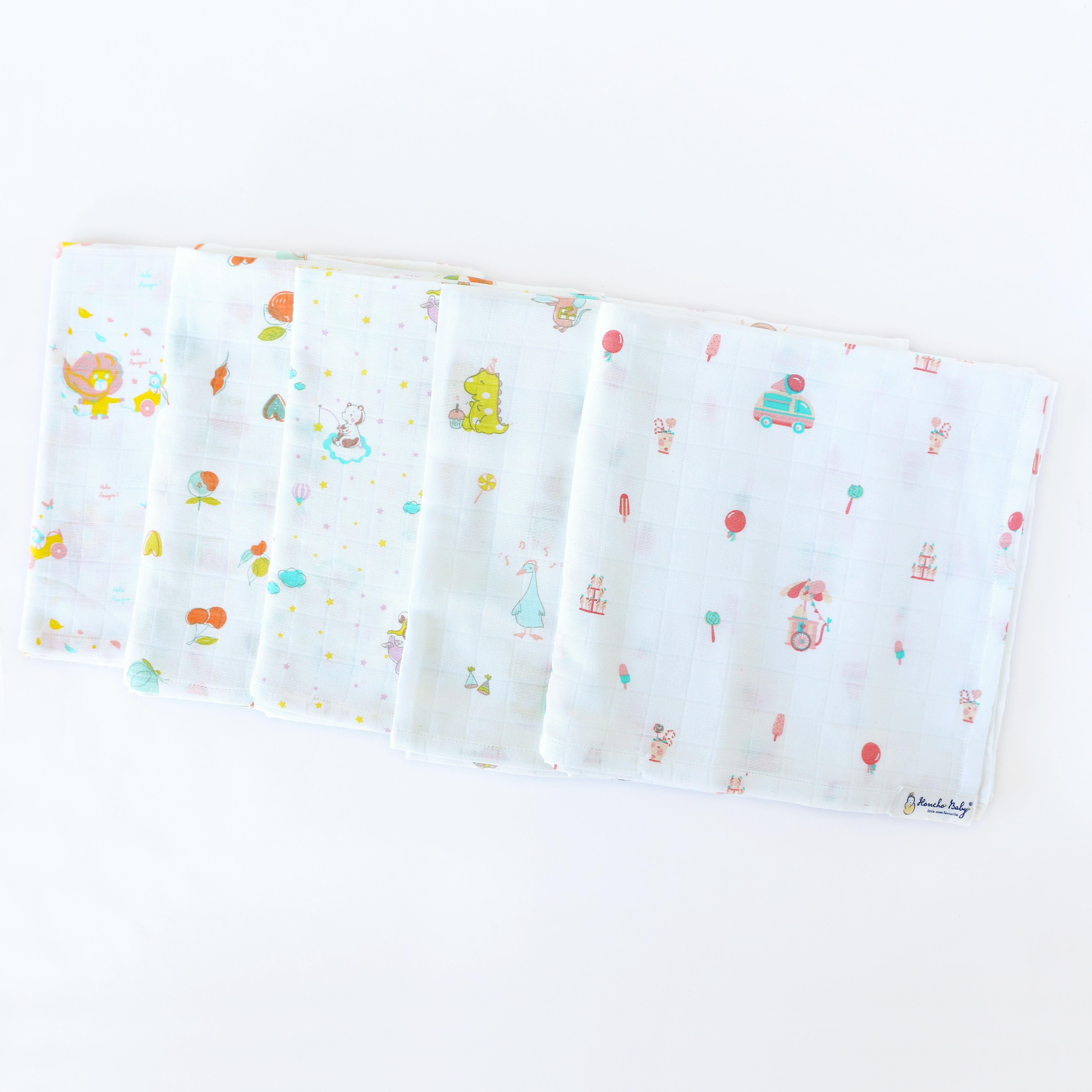5 pack Baby Muslin Swaddle / Blanket (double layer) 110 X 110 cms - 100% Premium Cotton