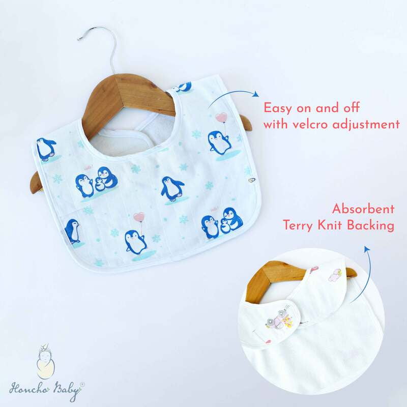 Happy Waddling Penguins - Muslin and Terry Bib