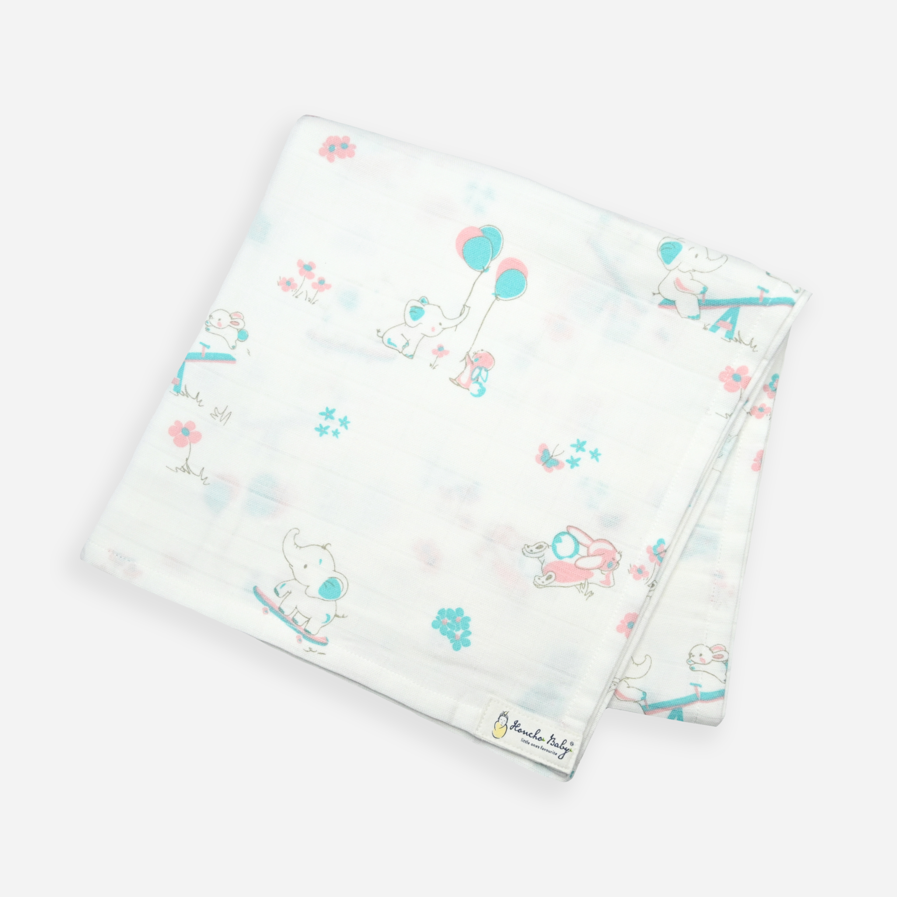 Meet Baggy and Bunny - Organic Cotton ( double layer )Baby Muslin Swaddle/ Blanket - 110 X 110 cms