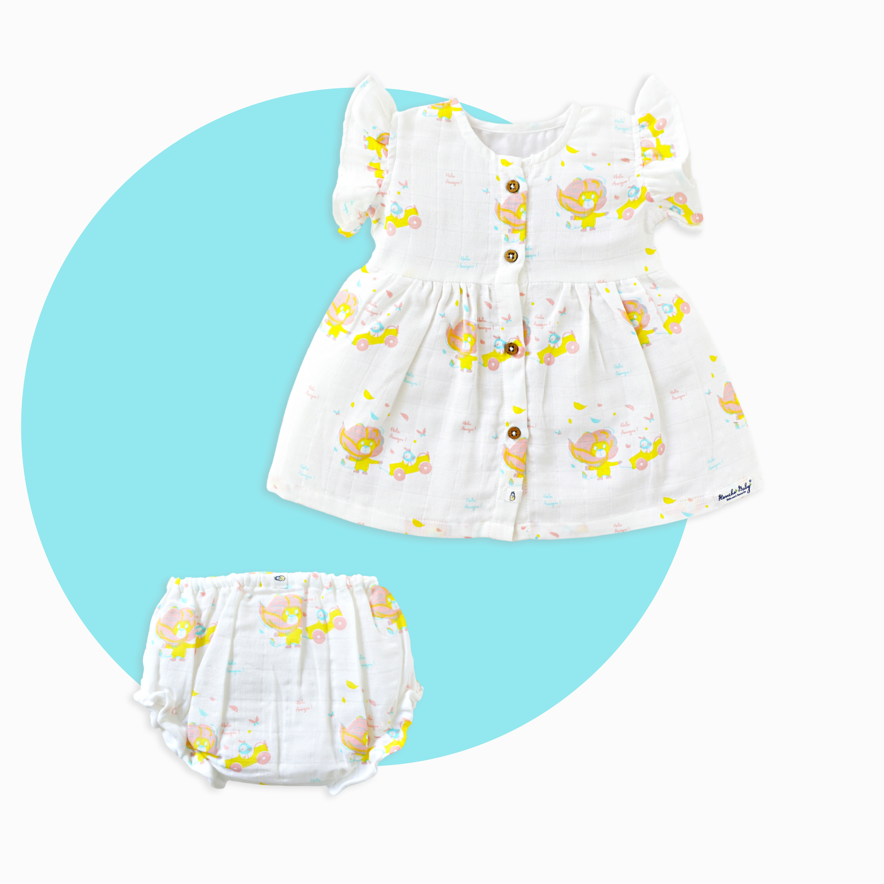 Lion & Bird in the wind - Frock and Bloomers Set ( 0 to 3 years ) 1 pack