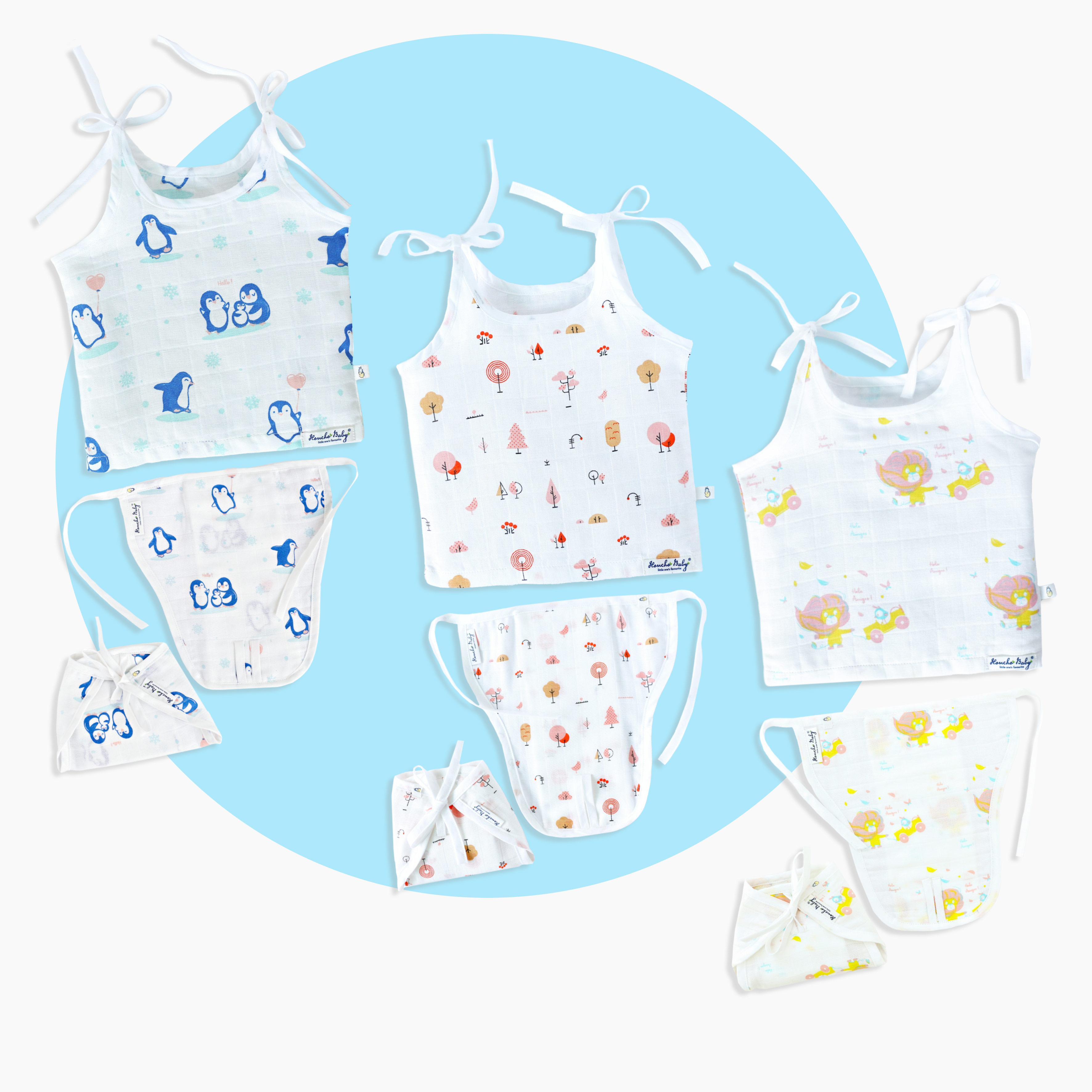Muslin Unisex Knot Jablas - 3 & Nappies -3 (Assorted Pack of 6) newborn to 4 months