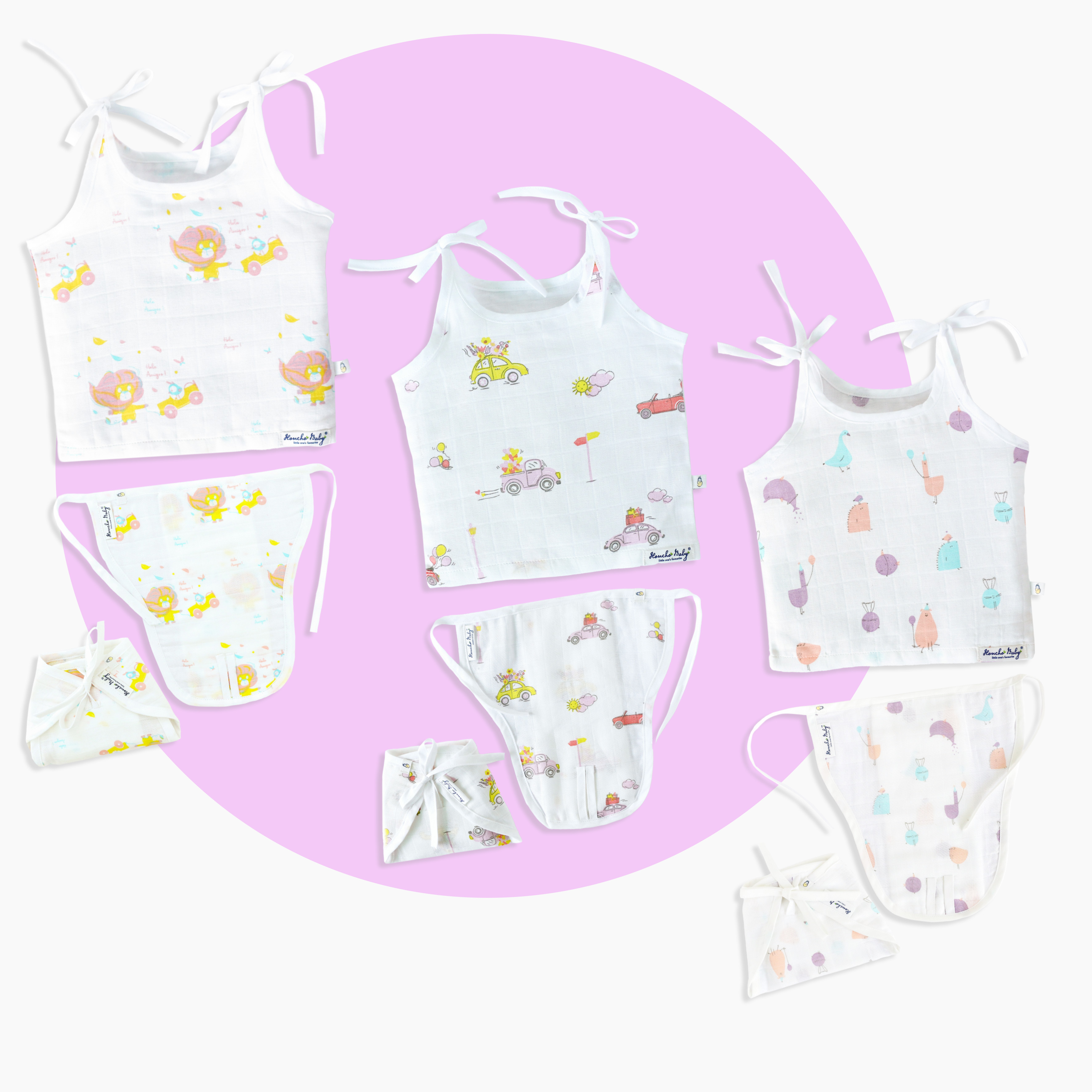Muslin Unisex Knot Jablas - 3 & Nappies -3 (Assorted Pack of 6) newborn to 4 months