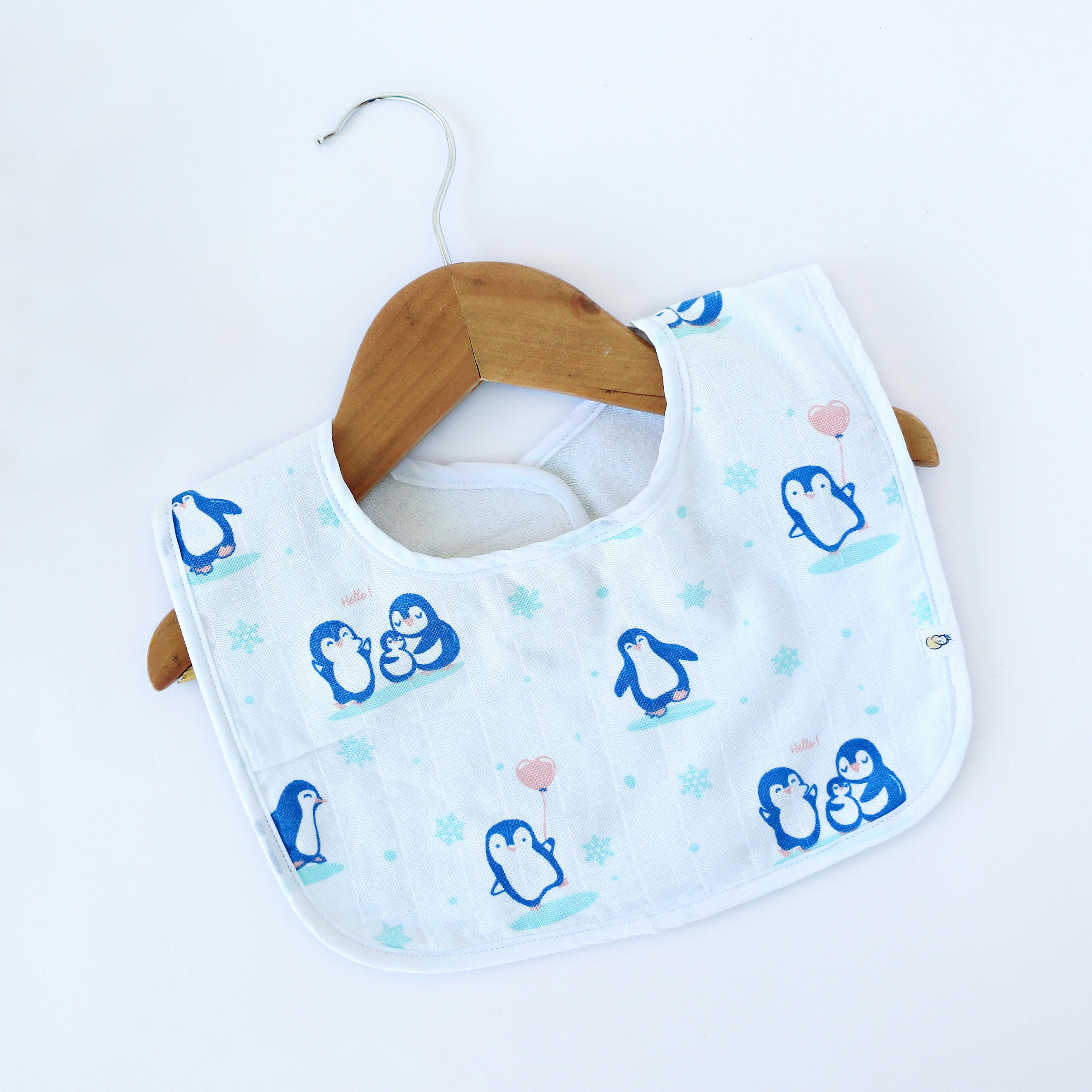 Happy Waddling Penguins - Muslin and Terry Bib