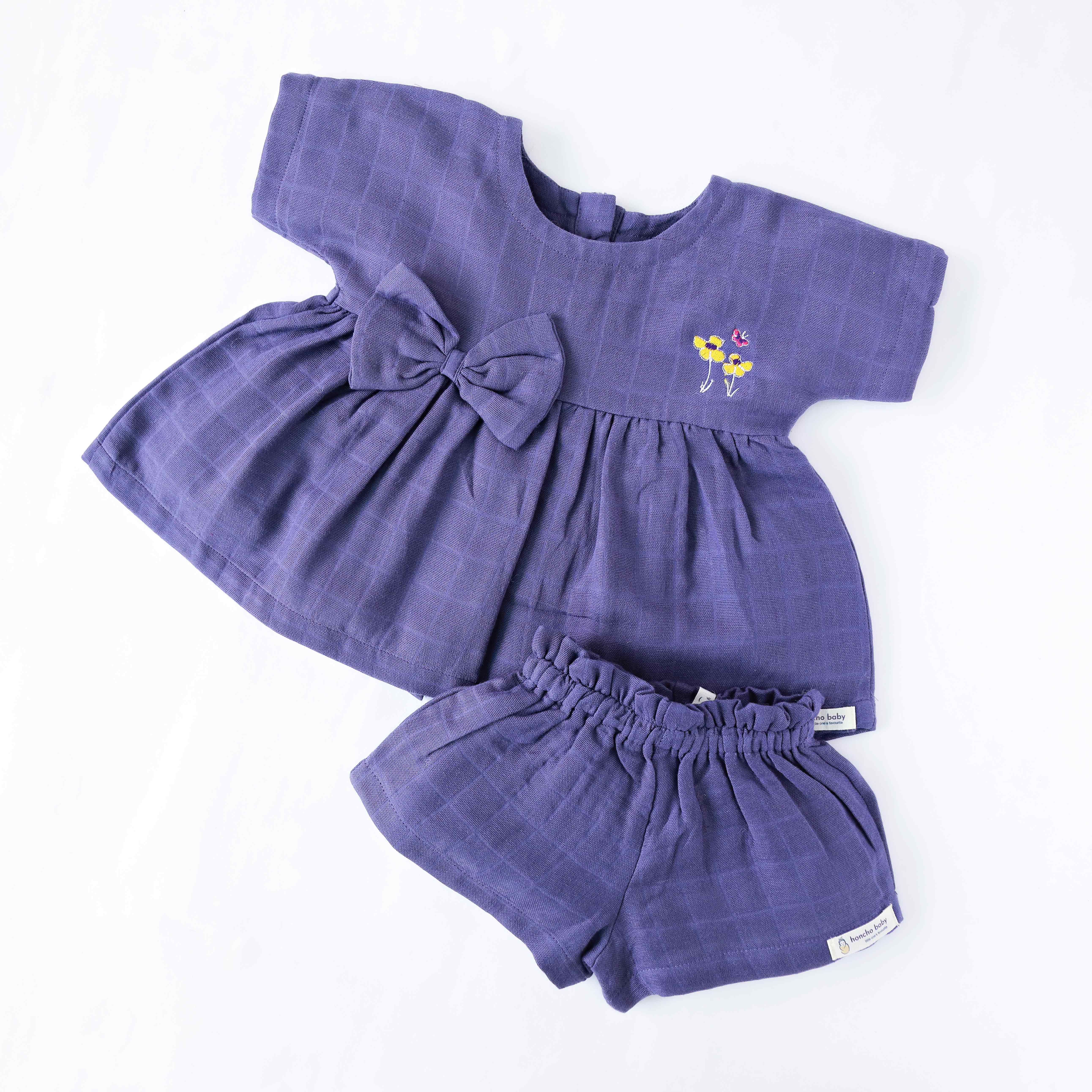 Petals and Butterfly Girls Co-ord set (0 months - 4 years) | 1 pack | Purple