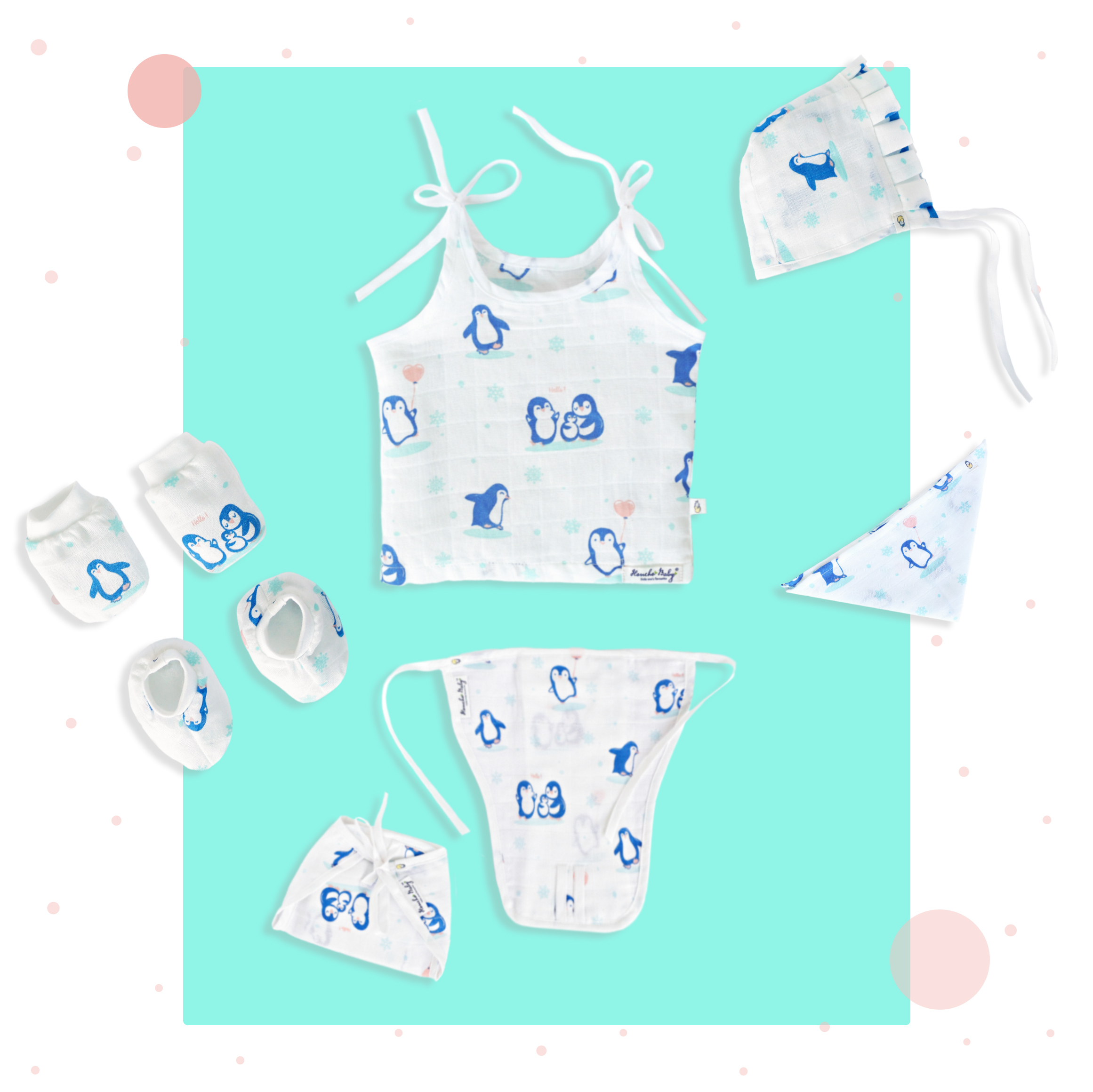 Baby essential clothing bundle - 5 piece set - Happy Waddling Penguins
