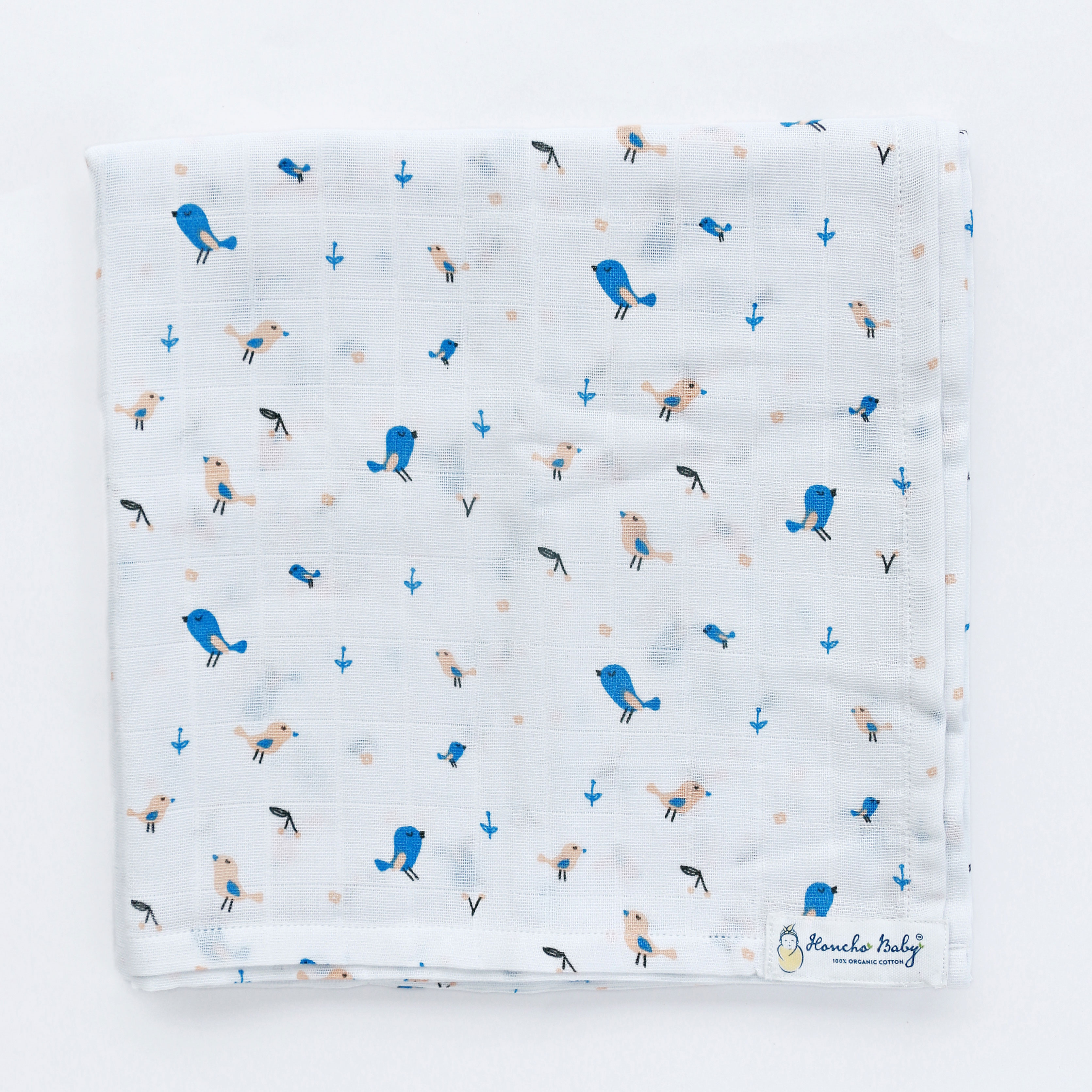 Pretty Little Birds - Organic Cotton ( double layer ) Baby Muslin Swaddle/ Blanket - 110 X 110 cms
