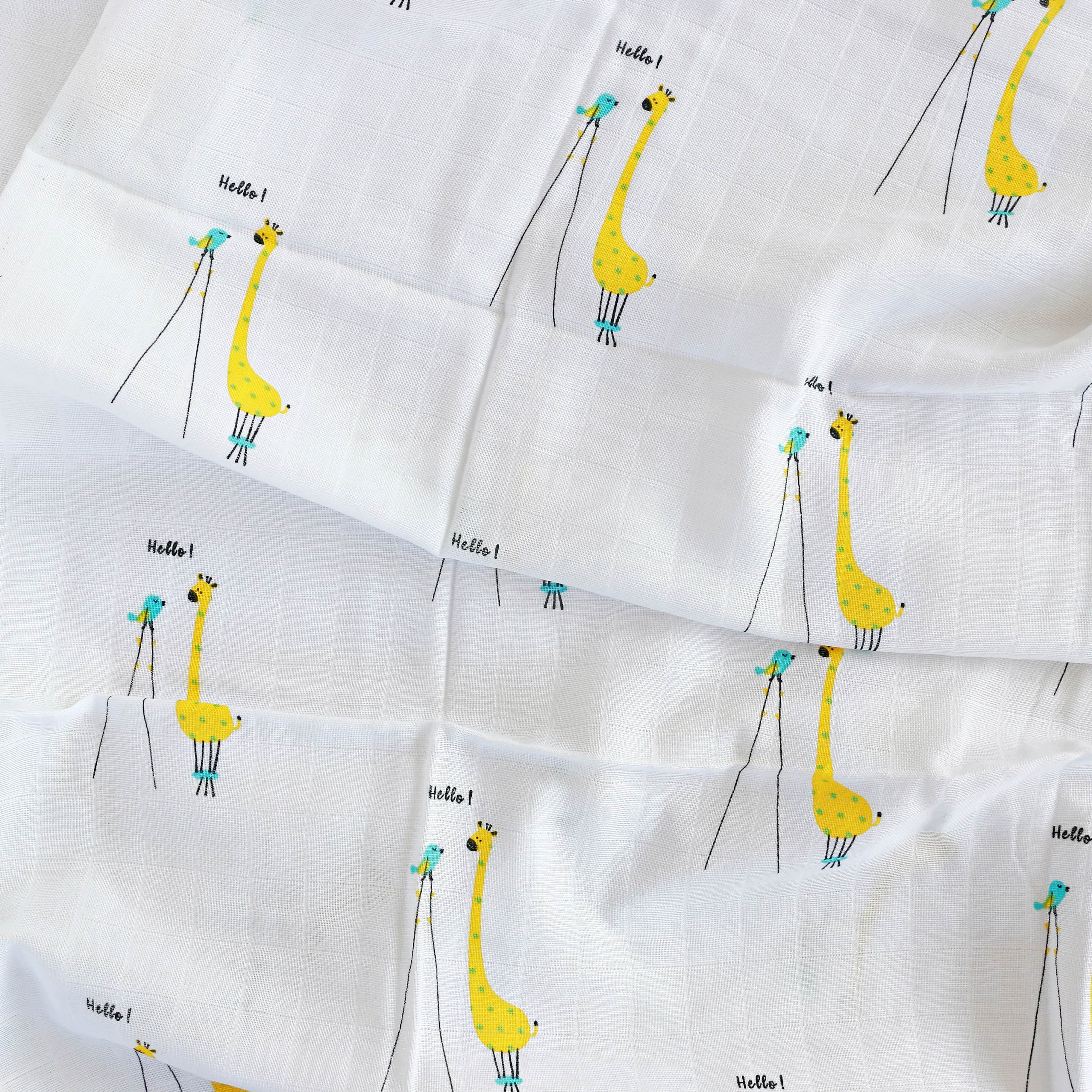 Cute Bird & Giraffe - Organic Cotton ( double layer ) Baby Muslin Swaddle/ Blanket - 110 X 110 cms